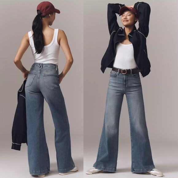 NWT Anthropologie Good American Good Waist High Rise Palazzo Wide Leg Jeans 32 - Picture 1 of 14